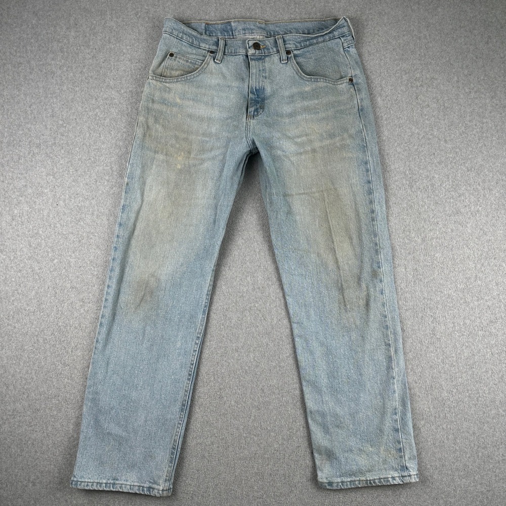 Wrangler Jeans Mens 32x30‎ Light Blue 97FXVVB Distressed Straight Leg Denim
